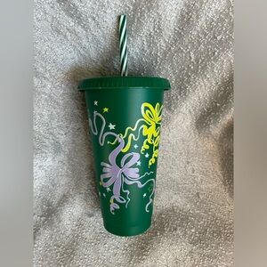 Starbucks 2023 Cold Cup Tumbler Reusable Green w/ yellow white and purple detail